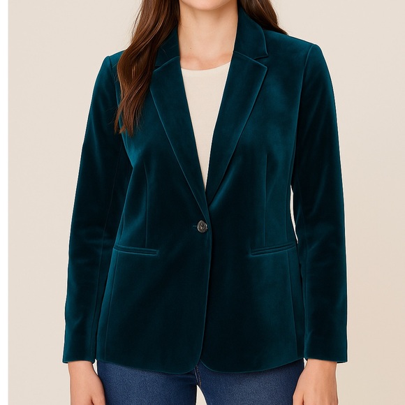 LOFT Jackets & Blazers - LOFT Teal Velvet Blazer Jacket Size 16